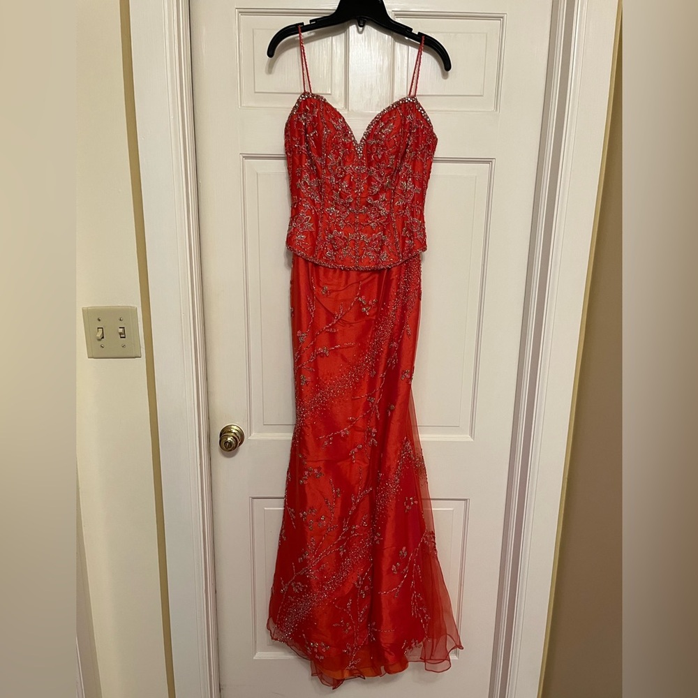 Custom Couture•Claire’s Collection•Red Beaded Evening Gown
